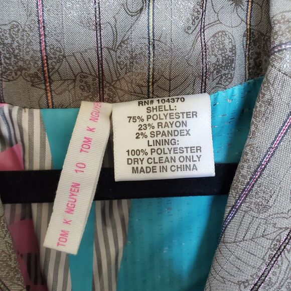 Tom K Nguyen Anthropologie Blazer Brown Floral Strawberry Print Striped Sz 10 - Picture 7 of 10